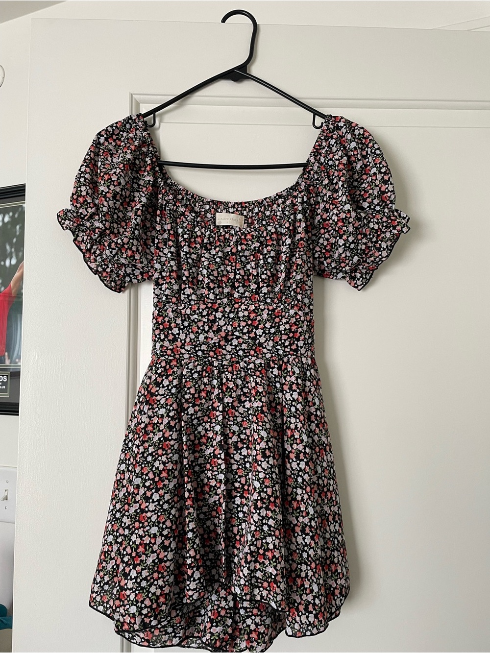 Altar'd State Black Floral Puff-Sleeve Romper